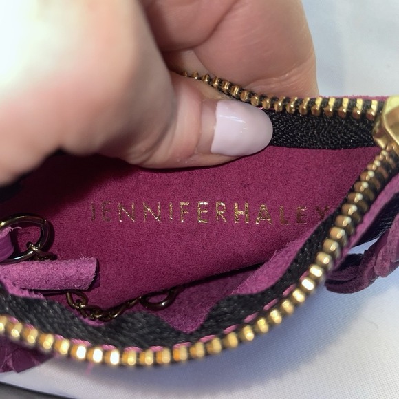 Jennifer Haley Stitched Coin Purse Wallet Made In Mexico Purple Leather Key Ring - Picture 12 of 14